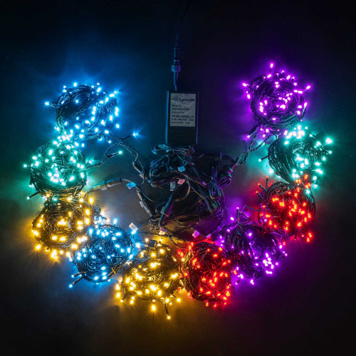 Комплект 10 Разноцветных Нитей по 10м, 1000 LED, Провод Черный Каучук 2,3мм, IP65