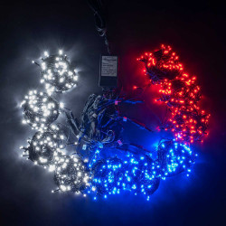 Комплект 10 Бело-Сине-Красных Нитей по 10м, 1000 LED, Провод Черный Каучук 2,3мм, IP65