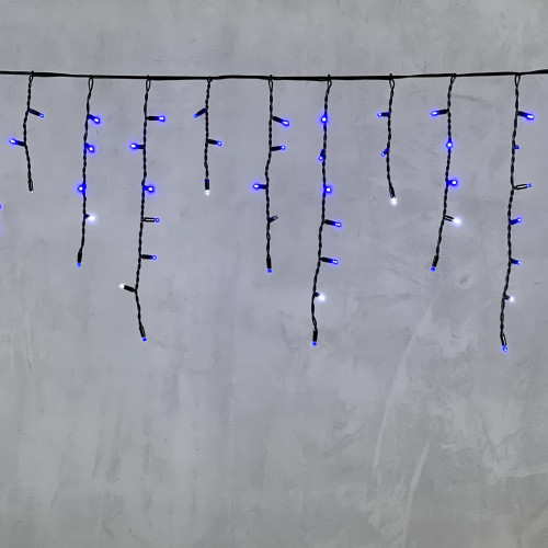 Гирлянда Бахрома 3,1 x 0,5 м Синяя с Мерцанием Белого Диода 220В, 120 LED, Провод Черный Каучук, IP65
