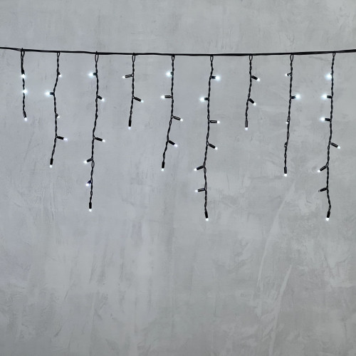 Гирлянда Бахрома 3,1 x 0,5 м Белая с Мерцанием Белого Диода 220В, 120 LED, Провод Черный Каучук, IP65