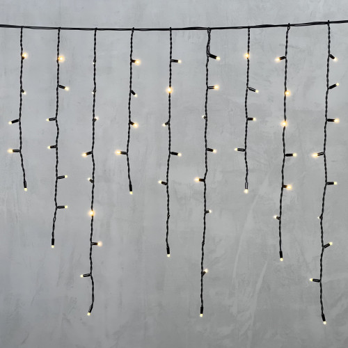 Гирлянда Бахрома 3,2 x 0,9 м Тепло-Белая 220В, 168 LED, Провод Черный Каучук, IP65