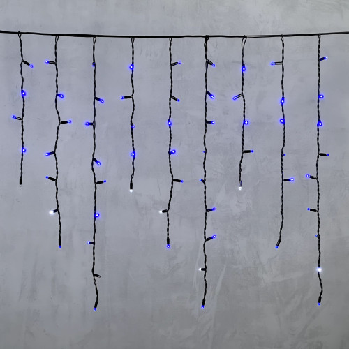 Гирлянда Бахрома 3,2 x 0,9 м Синяя с Мерцанием Белого Диода 220В, 168 LED, Провод Черный Каучук, IP65