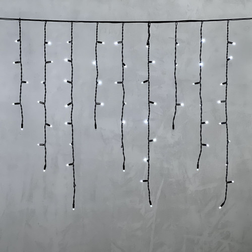 Гирлянда Бахрома 3,2 x 0,9 м Белая с Мерцанием Белого Диода 220В, 168 LED, Провод Черный Каучук, IP65