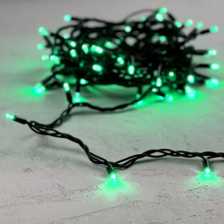 Гирлянда Нить 10м Зеленая 24В, 75 LED, Провод Черный Каучук, IP65