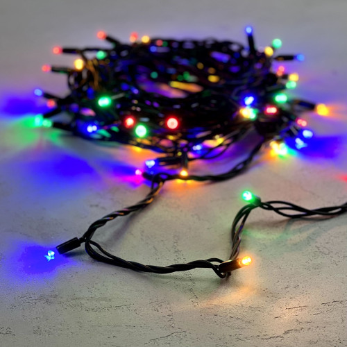 Гирлянда Нить 10м Разноцветная 220В, 75 LED, Провод Черный Каучук, IP65