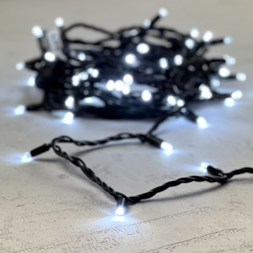 Гирлянда Нить 10м Белая 220В, 75 LED, Провод Черный Каучук, IP65
