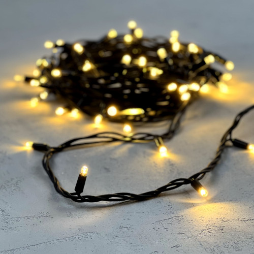 Гирлянда Нить 10м Тепло-Белая 220В, 75 LED, Провод Черный Каучук, IP65