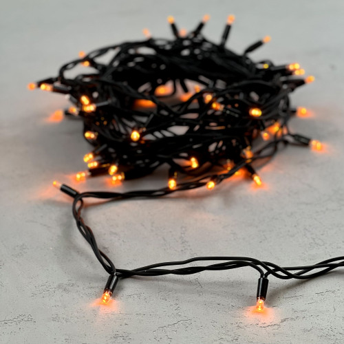 Гирлянда Нить 10м Желтая 220В, 75 LED, Провод Черный Каучук, IP65
