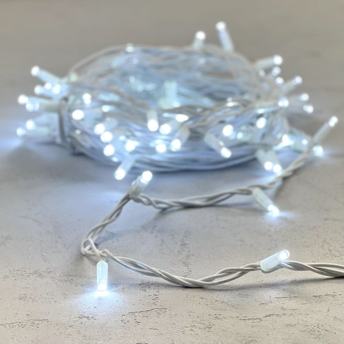 Гирлянда Нить 10м Белая 220В, 75 LED, Провод Белый Каучук, IP65