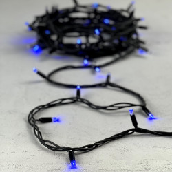 Гирлянда Нить 10м Синяя с Мерцанием Каждого Диода 220В, 75 LED, Провод Черный Каучук, IP65