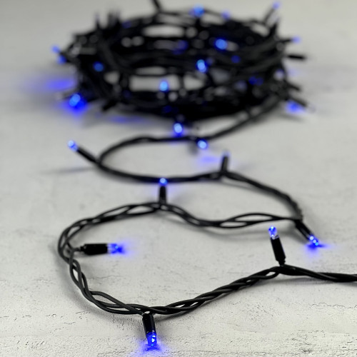 Гирлянда Нить 10м Синяя с Мерцанием Каждого Диода 220В, 75 LED, Провод Черный Каучук, IP65