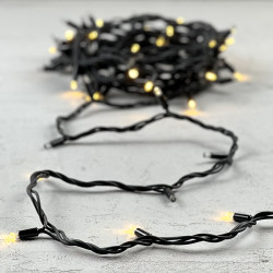 Гирлянда Нить 10м Тепло-Белая с Мерцанием Каждого Диода 220В, 75 LED, Провод Черный Каучук, IP65