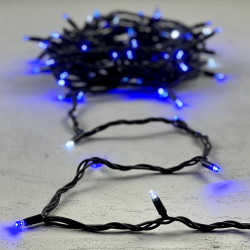 Гирлянда Нить 10м Синяя с Мерцанием Белого Диода 220В, 75 LED, Провод Черный Каучук, IP65