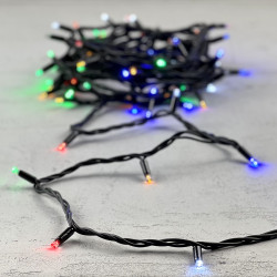 Гирлянда Нить 10м Разноцветная с Мерцанием Белого Диода 220В, 75 LED, Провод Черный Каучук, IP65