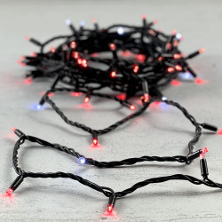 Гирлянда Нить 10м Красная с Мерцанием Белого Диода 220В, 75 LED, Провод Черный Каучук, IP65