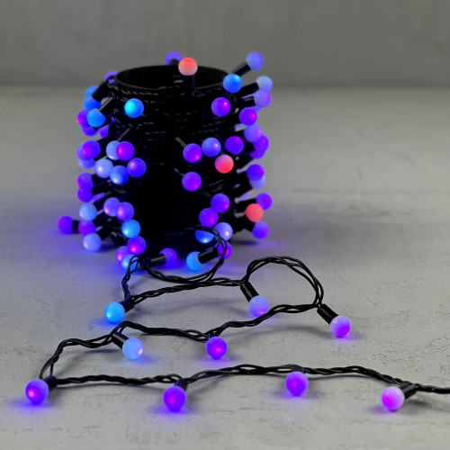 Гирлянда «Шарики» 10м RGB 220B, Диаметр Шарика 18мм, 100 LED, Провод Черный Каучук 2,3мм, IP65
