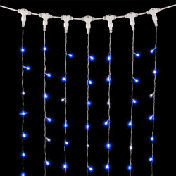 Гирлянда Занавес 2 x 2 м Синий с Мерцанием Белого Диода 220В, 400 LED, Провод Прозрачный ПВХ, IP54