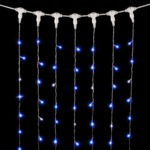 Гирлянда Занавес 2 x 2 м Синий с Мерцанием Белого Диода 220В, 400 LED, Провод Прозрачный ПВХ, IP54