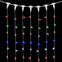 Гирлянда Занавес 2 x 2 м Разноцветный с Мерцанием Белого Диода 220В, 400 LED, Провод Прозрачный ПВХ, IP54