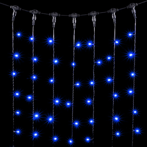Гирлянда Занавес 1 x 6 м Синий 220В, 600 LED, Провод Черный ПВХ, IP54
