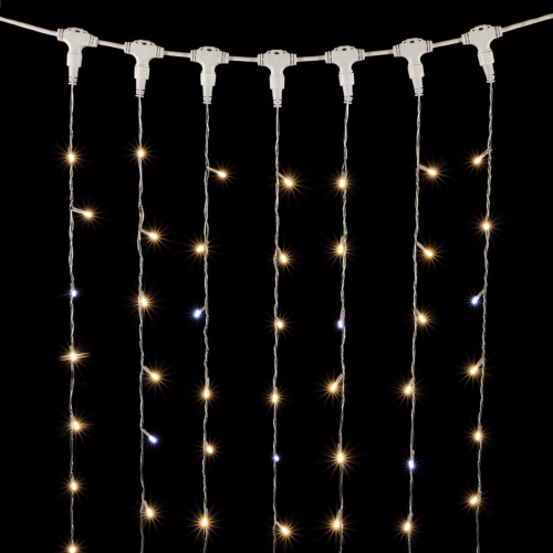 Гирлянда Занавес 2 x 3 м Тепло-Белый с Мерцанием Белого Диода 220В, 600 LED, Провод Прозрачный ПВХ, IP54