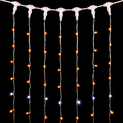 Гирлянда Занавес 2 x 3 м Желтый с Мерцанием Белого Диода 220В, 600 LED, Провод Прозрачный ПВХ, IP54