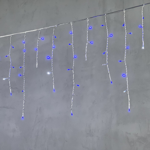 Гирлянда Бахрома 3,1 x 0,5 м Синяя с Мерцанием Белого Диода 220В, 150 LED, Провод Прозрачный ПВХ, IP54