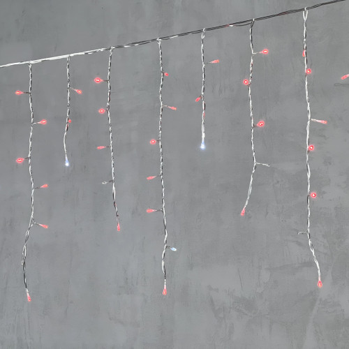 Гирлянда Бахрома 3,1 x 0,5 м Красная с Мерцанием Белого Диода 220В, 150 LED, Провод Прозрачный ПВХ, IP54