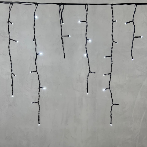 Гирлянда Бахрома 3,1 x 0,5 м Белая с Мерцанием Белого Диода 220В, 150 LED, Провод Черный ПВХ, IP54