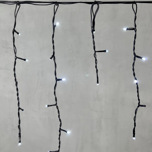 Гирлянда Бахрома 3,1 x 0,5 м Белая с Мерцанием Белого Диода 220В, 150 LED, Провод Черный ПВХ, IP54
