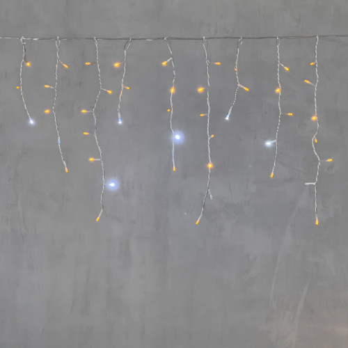 Гирлянда Бахрома 4,9 x 0,5 м Желтая с Мерцанием Белого Диода 220В, 240 LED, Провод Прозрачный ПВХ, IP54