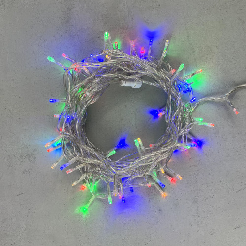 Гирлянда Нить 10м Разноцветная 24В, 100 LED, Провод Прозрачный ПВХ, IP54