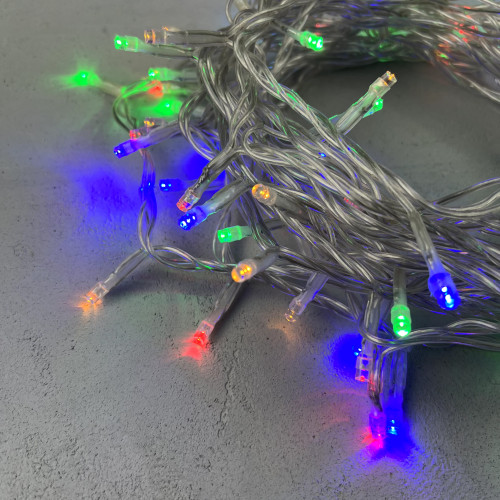 Гирлянда Нить 10м Разноцветная 24В, 100 LED, Провод Прозрачный ПВХ, IP54