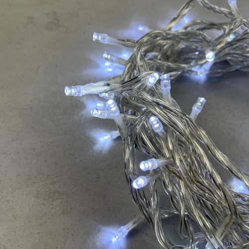 Гирлянда Нить 10м Белая 24В, 100 LED, Провод Прозрачный ПВХ, IP54