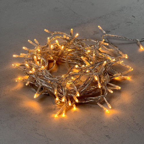 Гирлянда Нить 10м Экстра Тепло-Белая 220В, 100 LED, Провод Прозрачный ПВХ, IP54