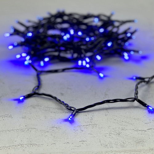 Гирлянда Нить 10м Синяя 24В, 100 LED, Провод Черный ПВХ, IP54