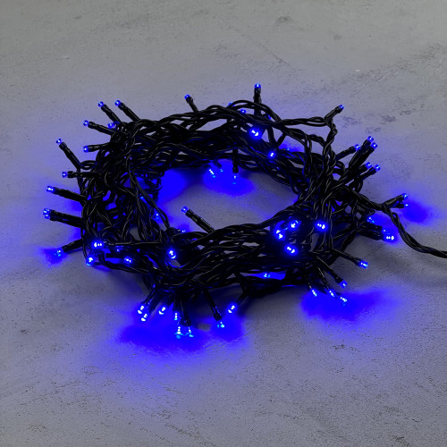 Гирлянда Нить 10м Синяя 24В, 100 LED, Провод Черный ПВХ, IP54