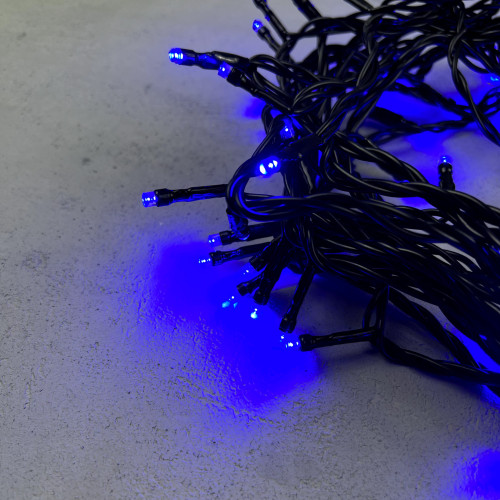 Гирлянда Нить 10м Синяя 24В, 100 LED, Провод Черный ПВХ, IP54