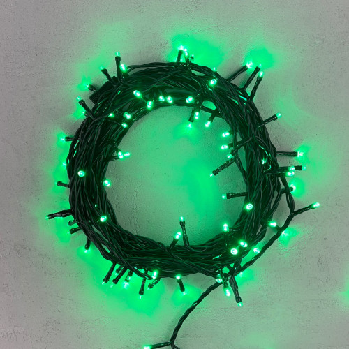 Гирлянда Нить 10м Зеленая 24В, 100 LED, Провод Черный ПВХ, IP54