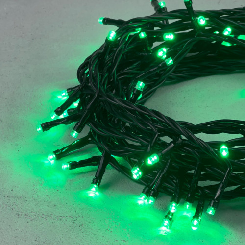 Гирлянда Нить 10м Зеленая 24В, 100 LED, Провод Черный ПВХ, IP54
