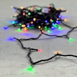 Гирлянда Нить 10м Разноцветная 24В, 100 LED, Провод Черный ПВХ, IP54