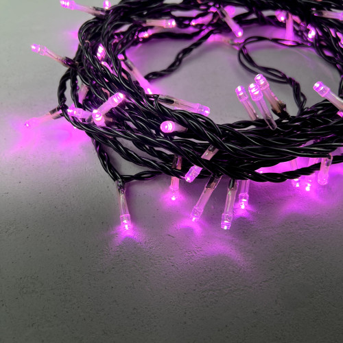 Гирлянда Нить 10м Розовая 24В, 100 LED, Провод Черный ПВХ, IP54