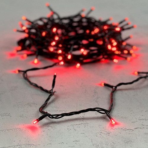 Гирлянда Нить 10м Красная 24В, 100 LED, Провод Черный ПВХ, IP54