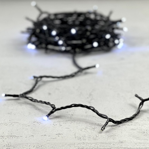 Гирлянда Нить 10м Белая с Мерцанием Каждого Диода 24В, 100 LED, Провод Черный ПВХ, IP54