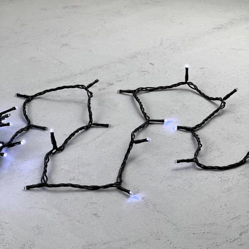 Гирлянда Нить 10м Белая с Мерцанием Каждого Диода 24В, 100 LED, Провод Черный ПВХ, IP54