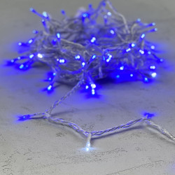 Гирлянда Нить 10м Синяя с Мерцанием Белого Диода 24В, 100 LED, Провод Прозрачный ПВХ, IP54