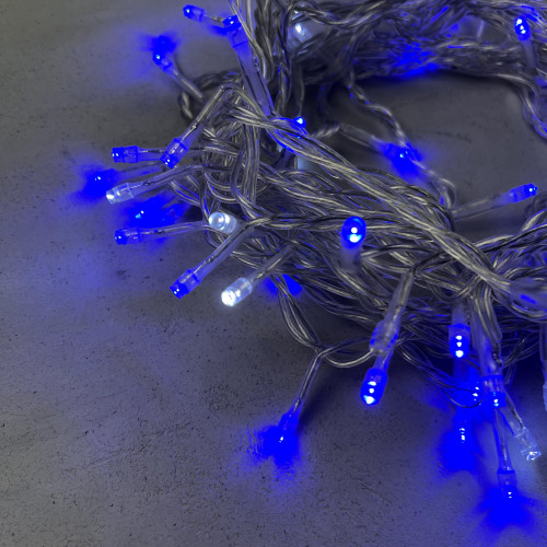 Гирлянда Нить 10м Синяя с Мерцанием Белого Диода 24В, 100 LED, Провод Прозрачный ПВХ, IP54