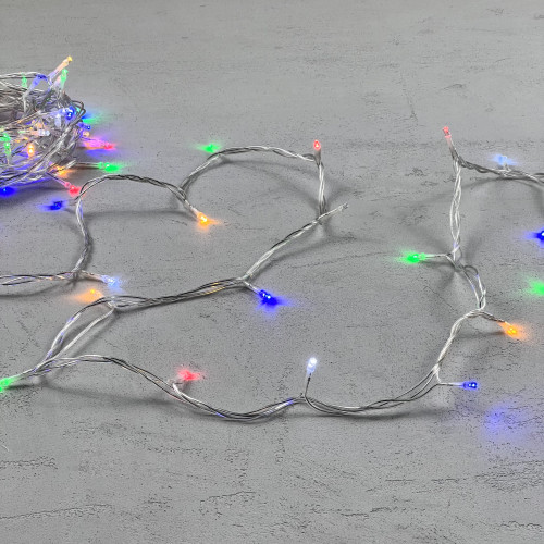 Гирлянда Нить 10м Разноцветная с Мерцанием Белого Диода 24В, 100 LED, Провод Прозрачный ПВХ, IP54