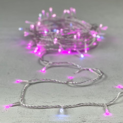 Гирлянда Нить 10м Розовая с Мерцанием Белого Диода 24В, 100 LED, Провод Прозрачный ПВХ, IP54