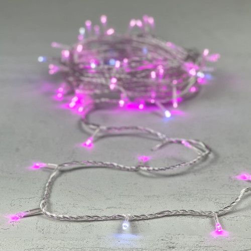 Гирлянда Нить 10м Розовая с Мерцанием Белого Диода 24В, 100 LED, Провод Прозрачный ПВХ, IP54